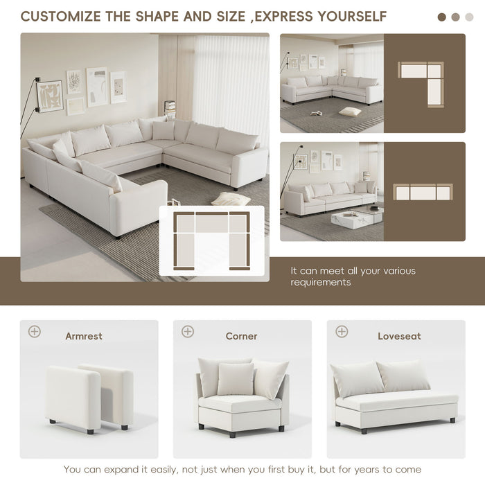 Modular Sectional Reversible U Shaped Couch Set, Free Combination Minimalist Style, Oversized 8 Seat Convertible Sofa