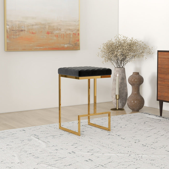 Joel - Mid-Century Modern Luxury Upholstered Stool - Black / Gold