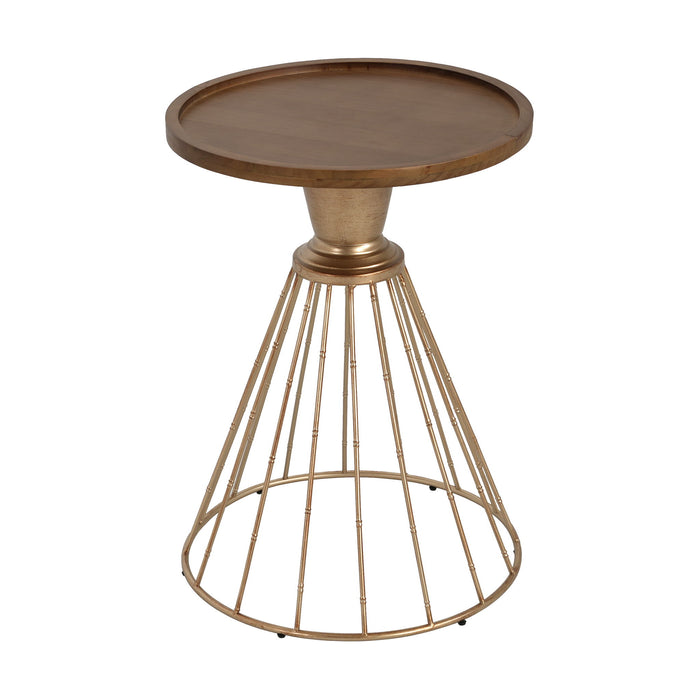 Hollow - Edge Retro Art Pine Side Table With Antique And Natural Color, Iron And Pine Construction - Antique Gold / Natural