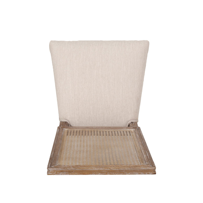 French Country Dining Chair With Rectangular Cane Backrest And Smooth Upholstered Seating