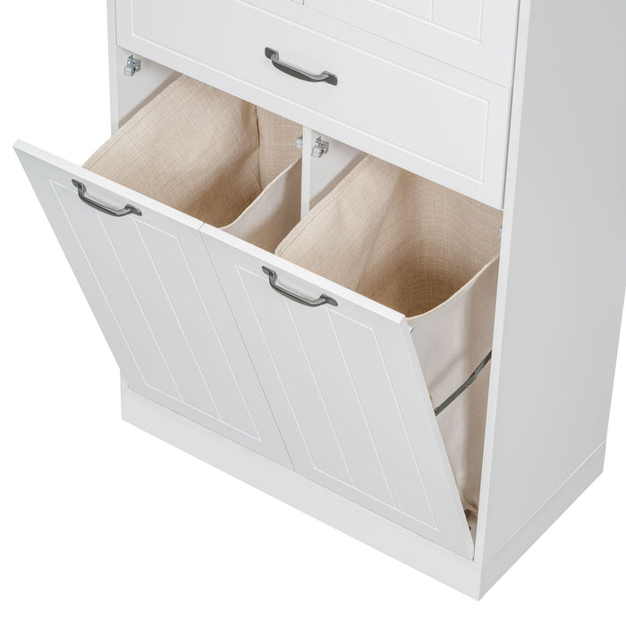 Modern Bathroom Storage Cabinet With Two Laundry Baskets, One Drawer, Adjustable Shelf