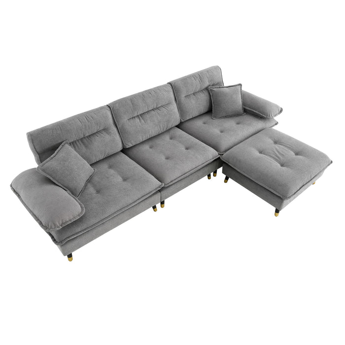 L Shaped Convertible Sectional Sofa 4 Seat Tufted Couch Set With Two Tone Adjust Legs Cloud Movable Ottoman