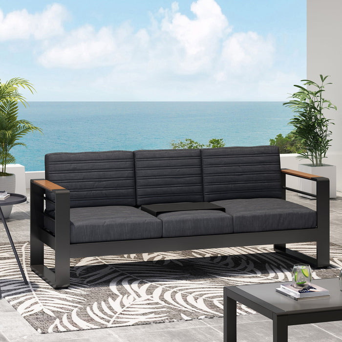 Giovanna - 3 Seater Sofa With Aluminum Frame And Water Repellence Cushions - Black