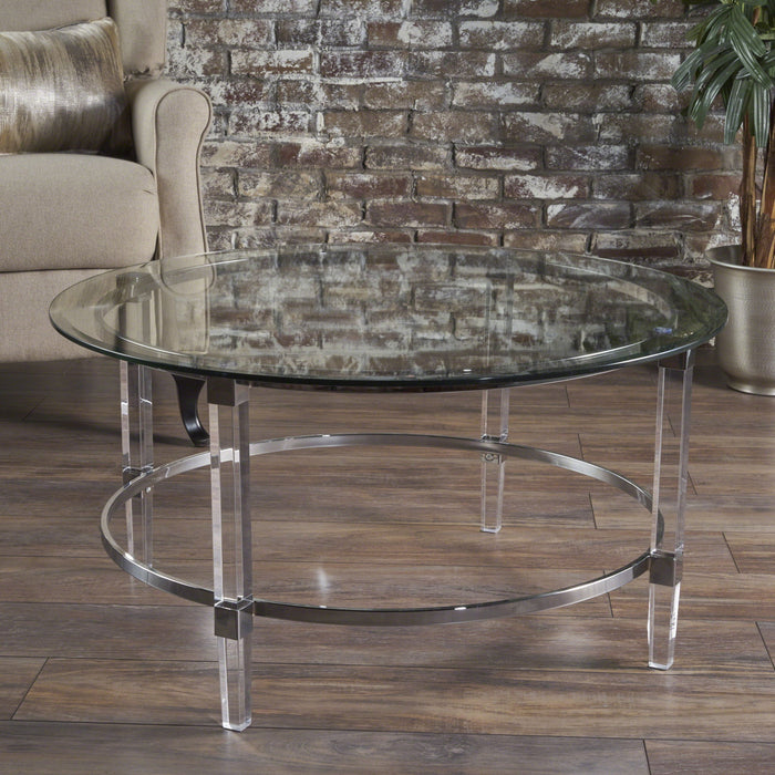 Tempered Glass Round Coffee Table With Four Legs - Clear