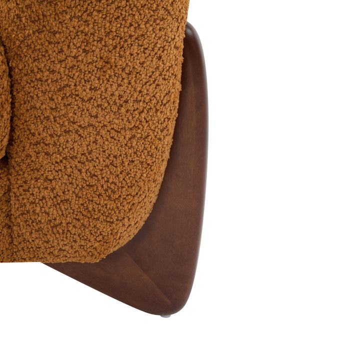 Modern Upholstered Boucle Arm Chair With Tuxedo Design And Triangular Legs