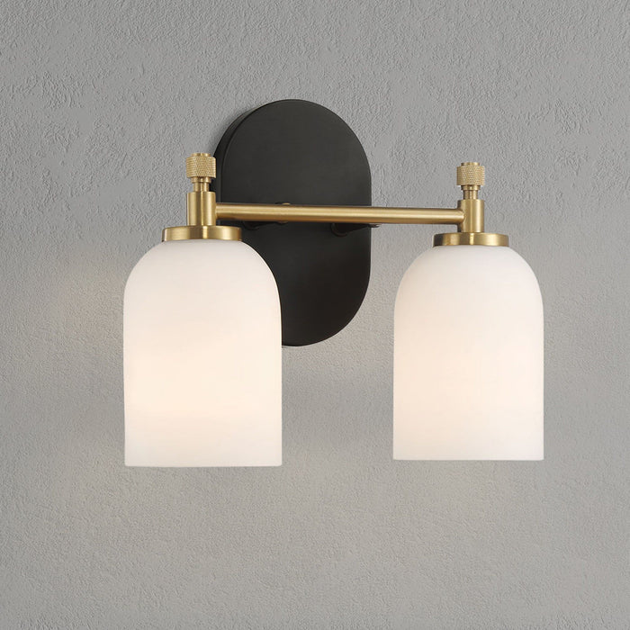 Vortex - 2 Lights Vanity In Traditional Style For Over Bathroom Mirror Wall Sconce - Black / Gold / White