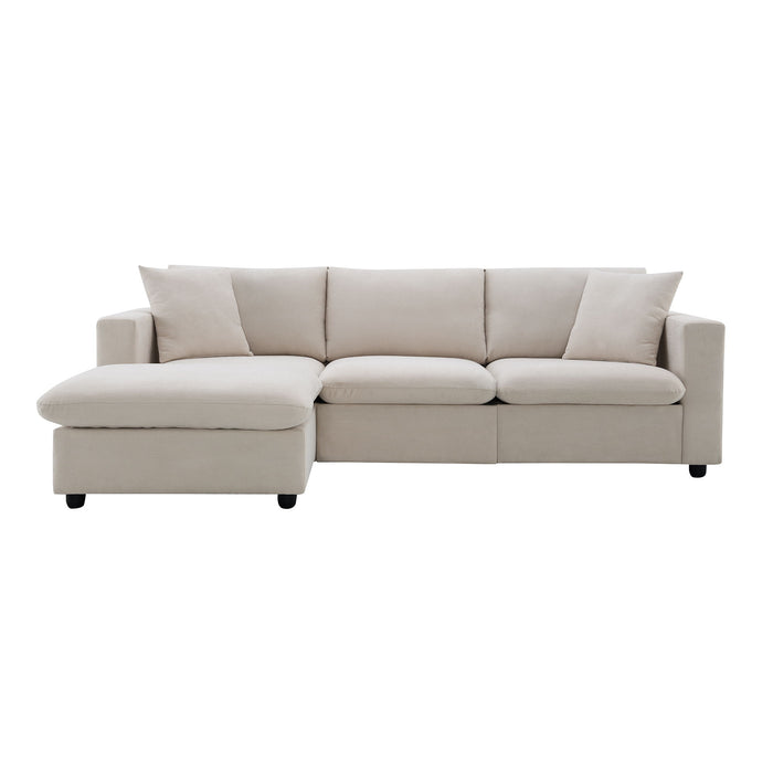 Modern Sectional Sofa With Throw Pillows, Cloud L Shaped Couch Set With Wide 4 Seat Comfy Couch Set With Movable Ottoman