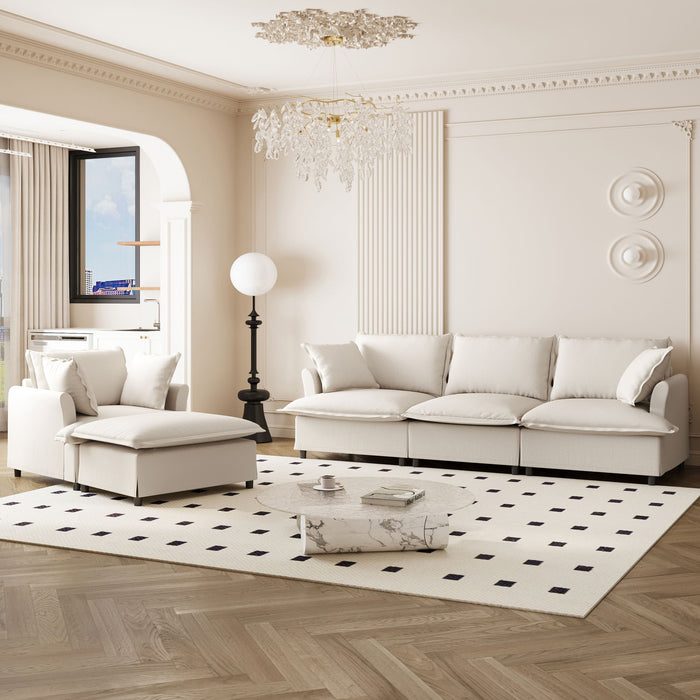 Living Room Set Modular Sectional Couch, Upholstered Sofa & Armchair & Movable Ottoman