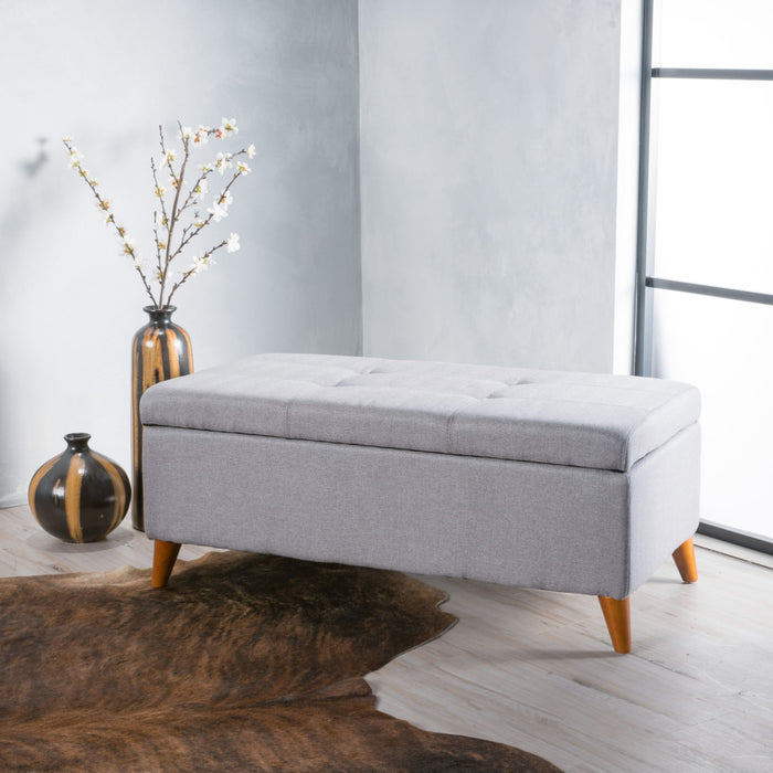 Kinetics - Upholstered Storage Ottoman With Lift-Top And Button Tufted Seat - Light Gray