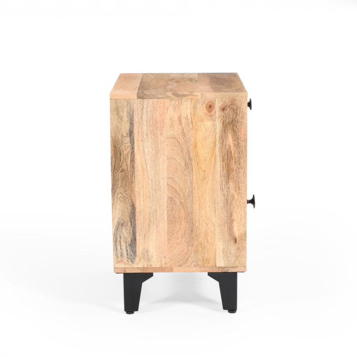 Solid Wood Vintage Nightstand With Handcrafted Detailing - Natural