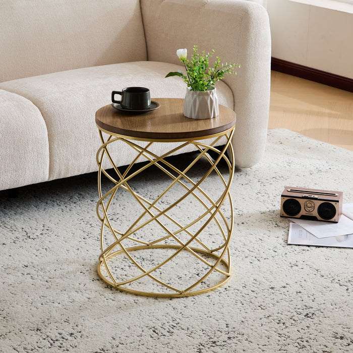 Contemporary Golden Side Table With Top And Metal Frame - Natural / Gold