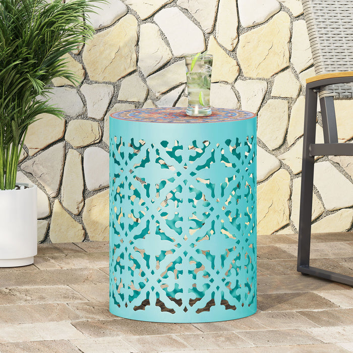 Airy - Outdoor Side Table With Lace Cut Design And Metal Frame