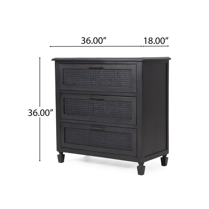 Newell - Cane 3 Drawer Dresser - Dark Gray