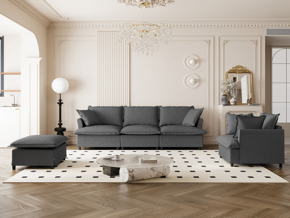Living Room Set Modular Sectional Couch, Upholstered Sofa & Armchair & Movable Ottoman