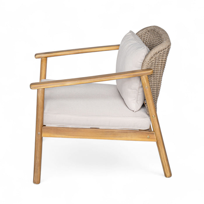 2 Piece Outdoor Acacia Wood Patio Club Chair, Patio Furniture Arm Chair With Woven Rope Backrest, Deep Seating For Porch - Light Teak / Beige