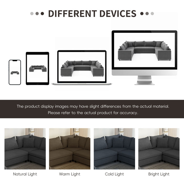 Modular Sectional Reversible U Shaped Couch Set, Free Combination Minimalist Style, Oversized 8 Seat Convertible Sofa