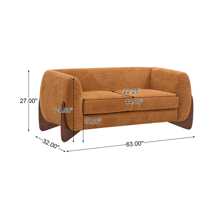 Contemporary Boucle Sherpa Sofa With Birch Wood Legs
