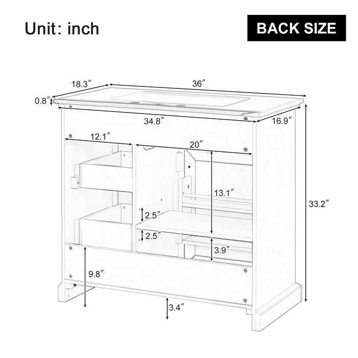 36" Bathroom Vanity With Sink, 2 Tip Out Drawers, Soft Close Hinges