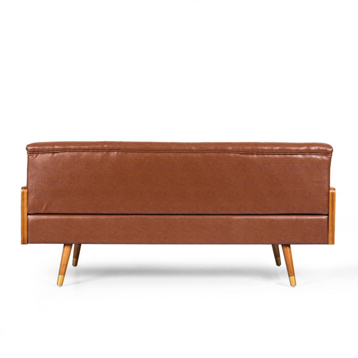 Adelaide - Mid Century Modern Tufted Sofa With Rolled Accent Pillows - Light Brown