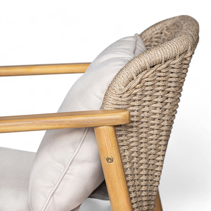 2 Piece Outdoor Acacia Wood Patio Club Chair, Patio Furniture Arm Chair With Woven Rope Backrest, Deep Seating For Porch - Light Teak / Beige