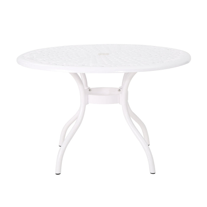 Tranquilius - Outdoor Round Dining Table With Lattice Tabletop, Umbrella Hole And Curved Legs