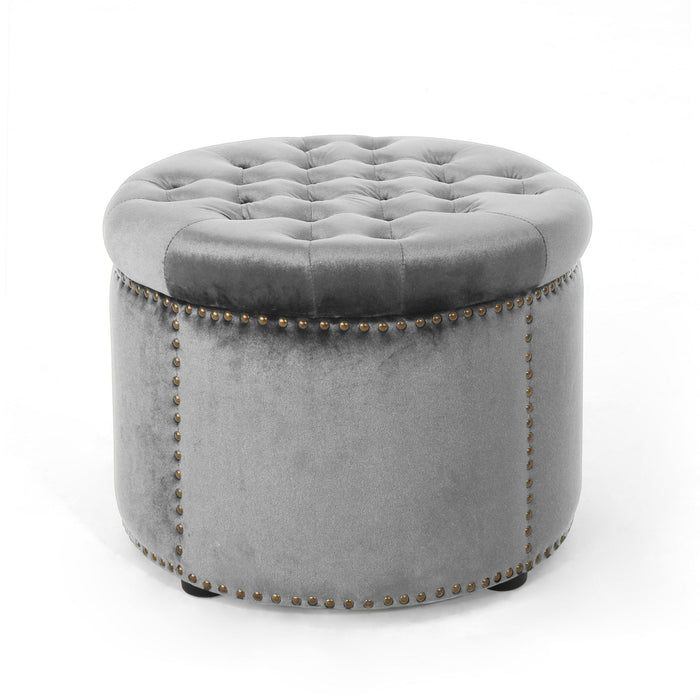 Elegant Round Ottoman Footstool With Studded Rim