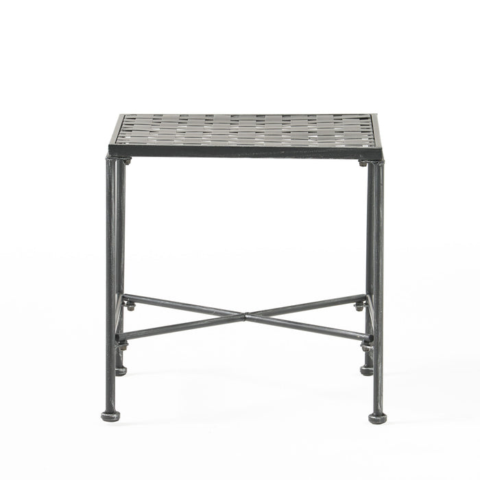 Outdoor Square Side Table With X Shaped Iron Frame - Black