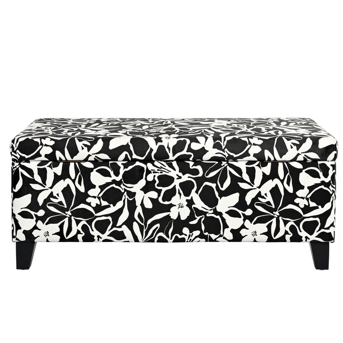 Luxury Storage Ottoman With Floral Patterned Fabric, Soft-Close Hinges, Multi Functional