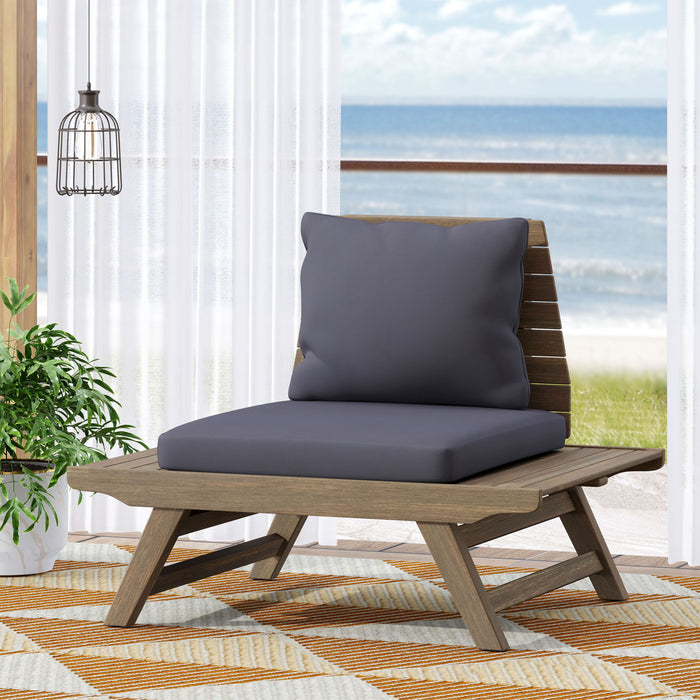 Aticus - 4 Person Outdoor Seating Group With Cushions, Slatted Club Chair - Dark Gray