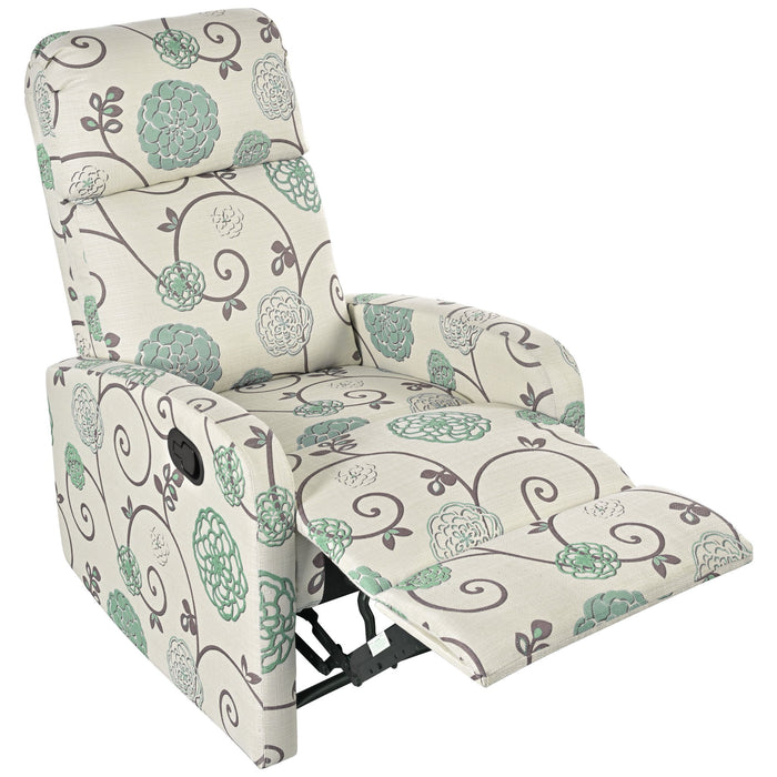 Modern Manual Recliner, Home Theater Chair With Adjustable Backrest For Living Room - Beige / Blue