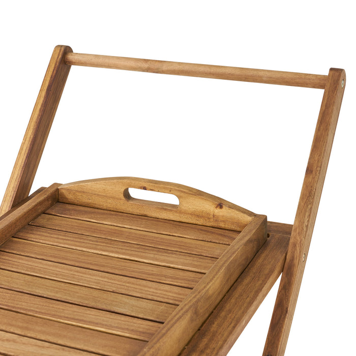 Riviera Bar Cart Stained Mobile With Wheels For Entertaining - Natural Stained