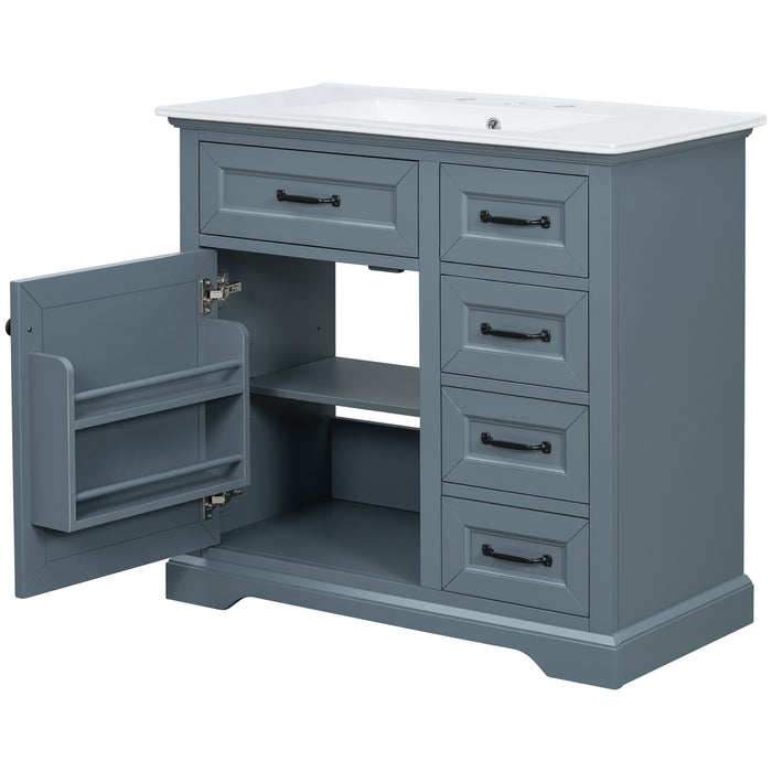 36" Bathroom Vanity With Sink, 2 Tip-Out Drawers, Soft Close Hinges