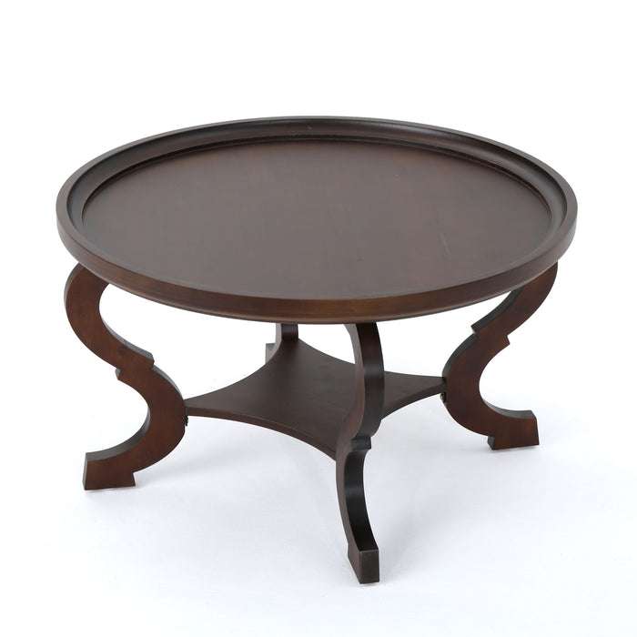 Elegant Coffee Table With Rimmed Top And Curved Design