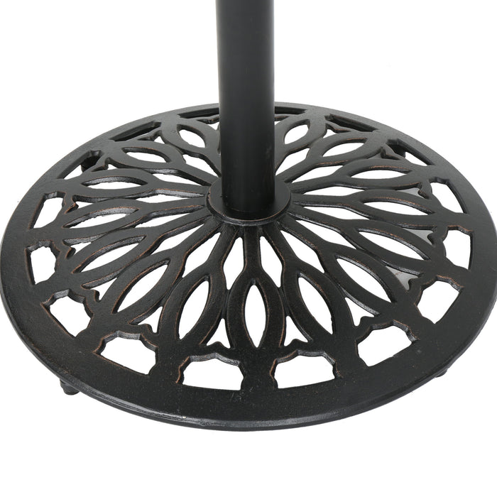 Elegant Cast Aluminum Round Bar Table With Romantic Filigree Design - Copper