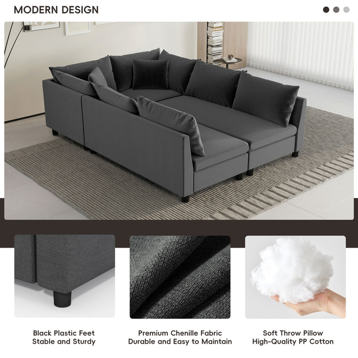 Modular Sectional Bed Couch Set With Pillows Free Combination, Minimalist Style Oversized 6 Seat Convertible Sofa