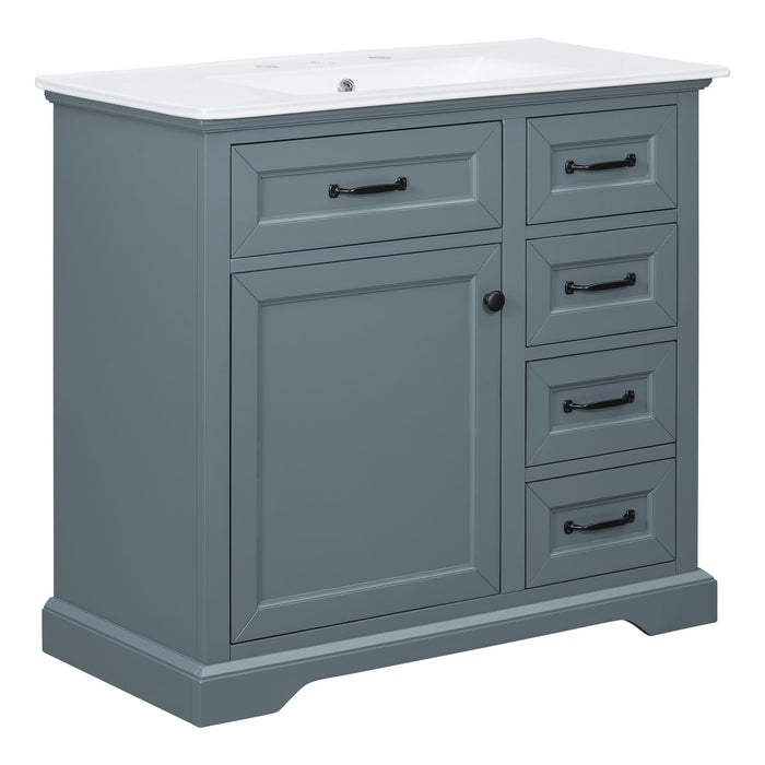 36" Bathroom Vanity With Sink, 2 Tip-Out Drawers, Soft Close Hinges
