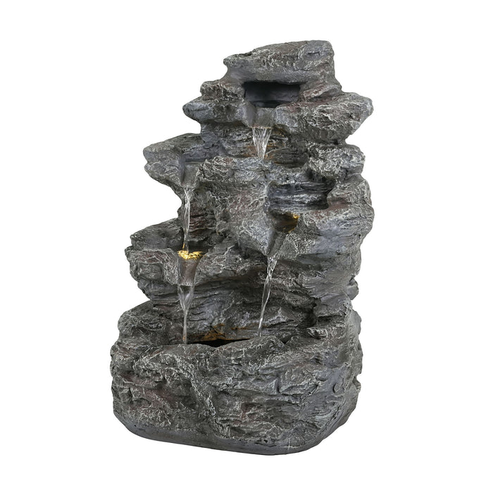 Concrete Rock Waterfall Fountain With LED Lights, Outdoor Garden Decor