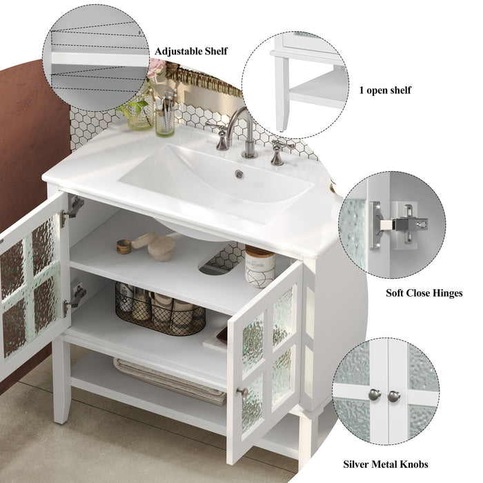 Bathroom Vanity With Ceramic Sink, Adjustable & Open Shelf