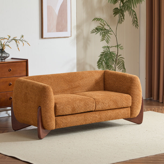 Contemporary Boucle Sherpa Sofa With Birch Wood Legs