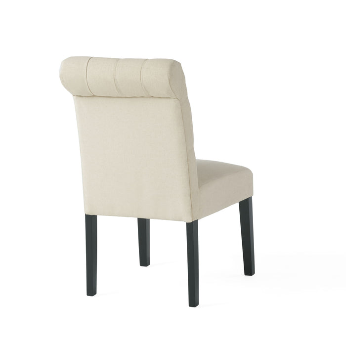 Dining Rolltop Chairs (Set of 2), Upholstered Armless Chair With Wood Leg - Ivory