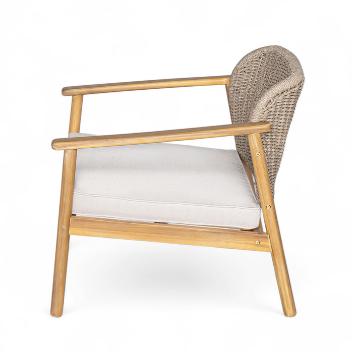 2 Piece Outdoor Acacia Wood Patio Club Chair, Patio Furniture Arm Chair With Woven Rope Backrest, Deep Seating For Porch - Light Teak / Beige