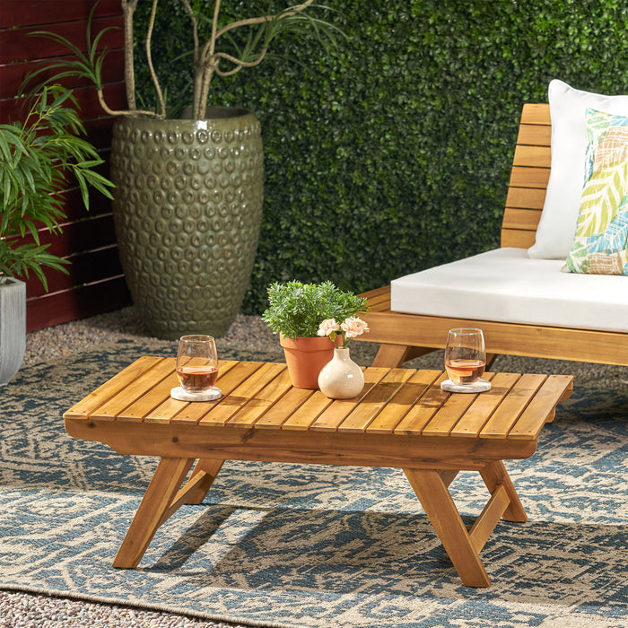 Outdoor Acacia Wood Coffee Table With Open Slat Design