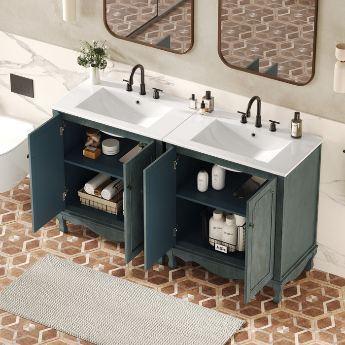 Vintage Double Sink Bathroom Vanity Set With Ceramic Sinks