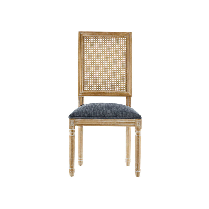 French Country Dining Chair With Rectangular Cane Backrest And Smooth Upholstered Seating