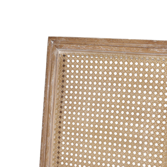 French Country Dining Chair With Rectangular Cane Backrest And Smooth Upholstered Seating