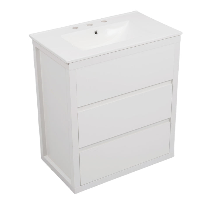 Freestanding Bathroom Vanity With Ceramic Sink, 2 Full Extension Drawers