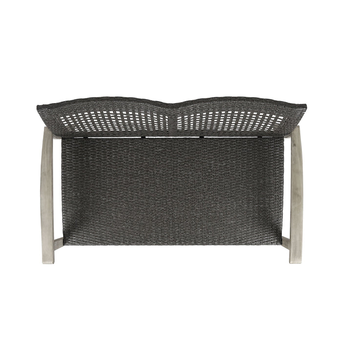 Hampton - Outdoor Wood And Wicker Loveseat - Gray