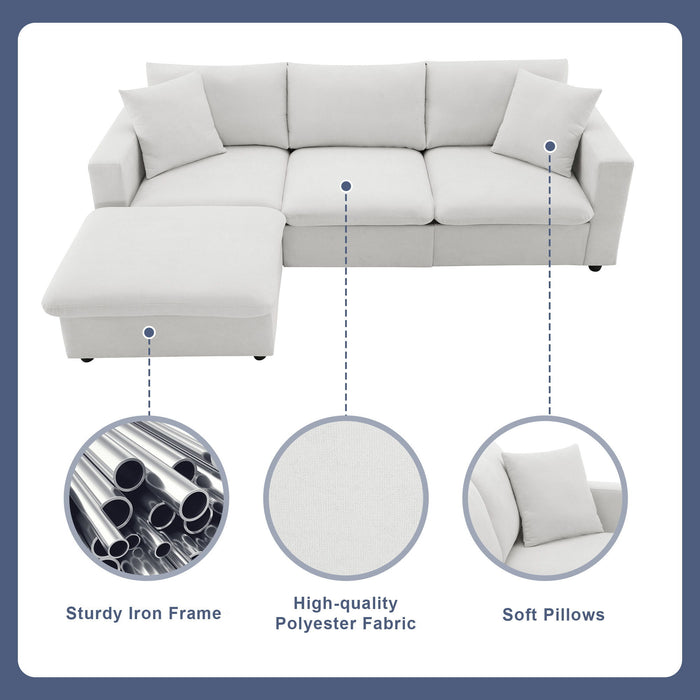 Modern Sectional Sofa With Throw Pillows, Cloud L Shaped Couch Set With Wide 4 Seat Comfy Couch Set With Movable Ottoman