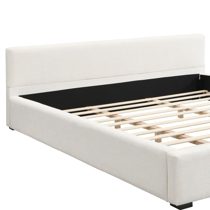 Elegant Wide Bed With Soft Fabric Upholstery