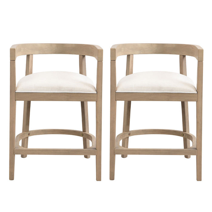 Modern Rubberwood Counter Stool Set With Upholstered Seats